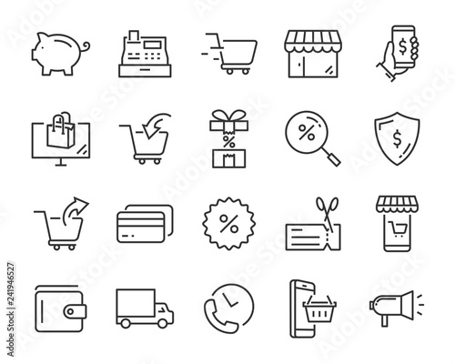 set of shopping icons, such as delivery, e-commerce, service, price, pay, sale