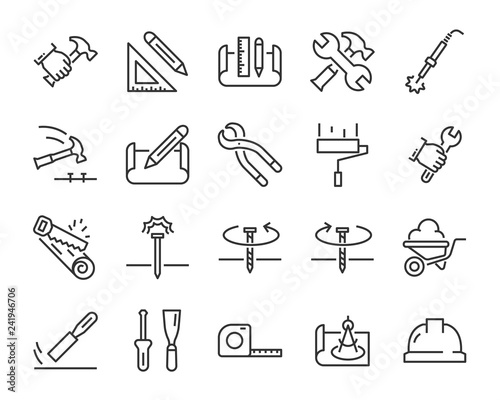 set of work icons, such as engineer, carpenter, construction, builder