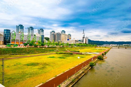 Daejeon's Gapcheon Stream and Cityscape, South Korea photo