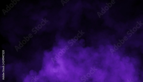 Abstract violet smoke mist fog on a black background. Texture. Design element.