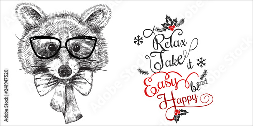 Cartoon cute animal in glasses and bow tie