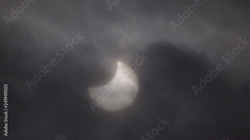 Tokyo,Japan-January 6, 2019: A partial solar eclipse observed in Tokyo, Japan, around 10AM.