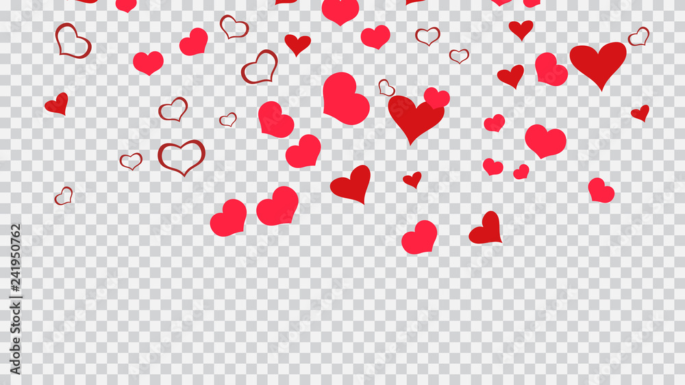 Spring background. Red on Transparent fond Vector. A sample of wallpaper design, textiles, packaging, printing, holiday invitation for birthday. Red hearts of confetti are flying. Spring background. Red on Transparent fond Vector. A sample of wallpaper design, textiles, packaging, printing, holiday invitation for birthday. Red hearts of confetti are flying.