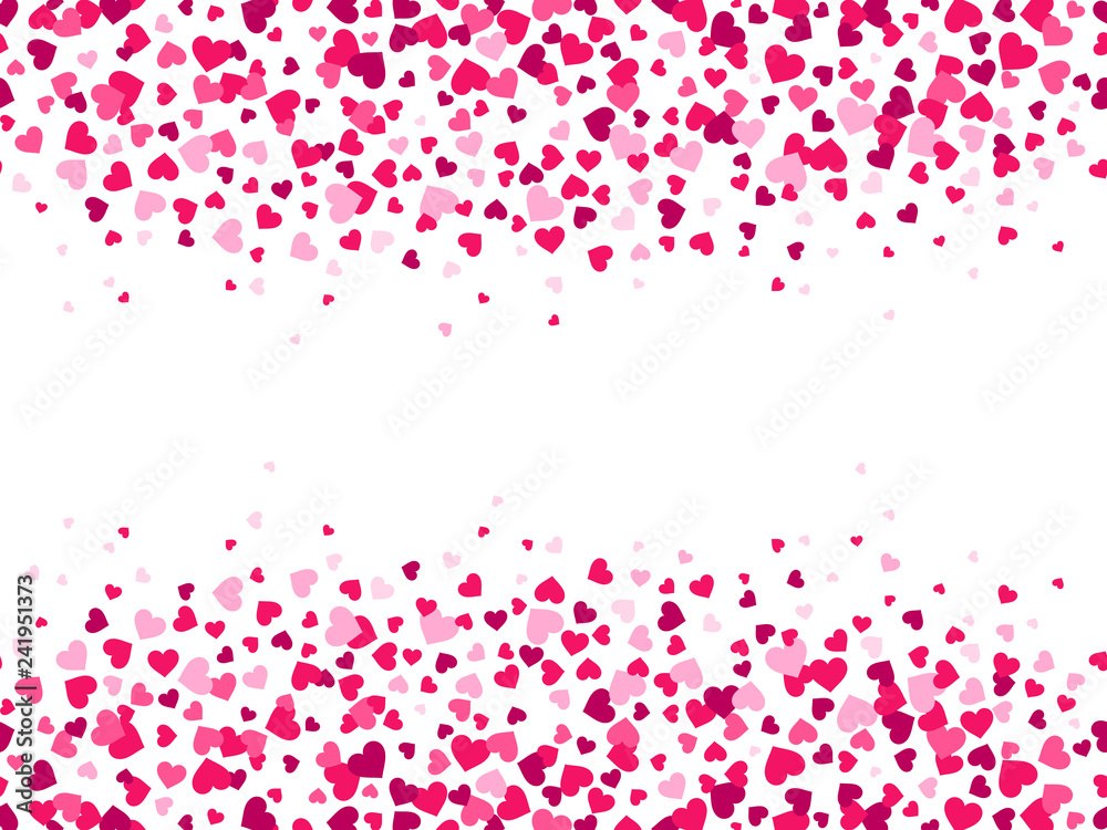Valentines hearts confetti. Heart splash, valentine day frame border and love card vector background