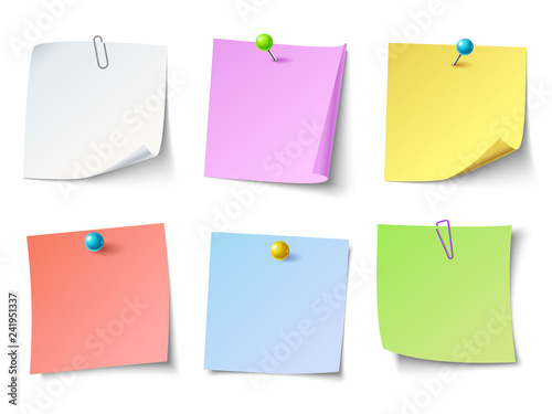 Paper notes. Top view note sticker vector set