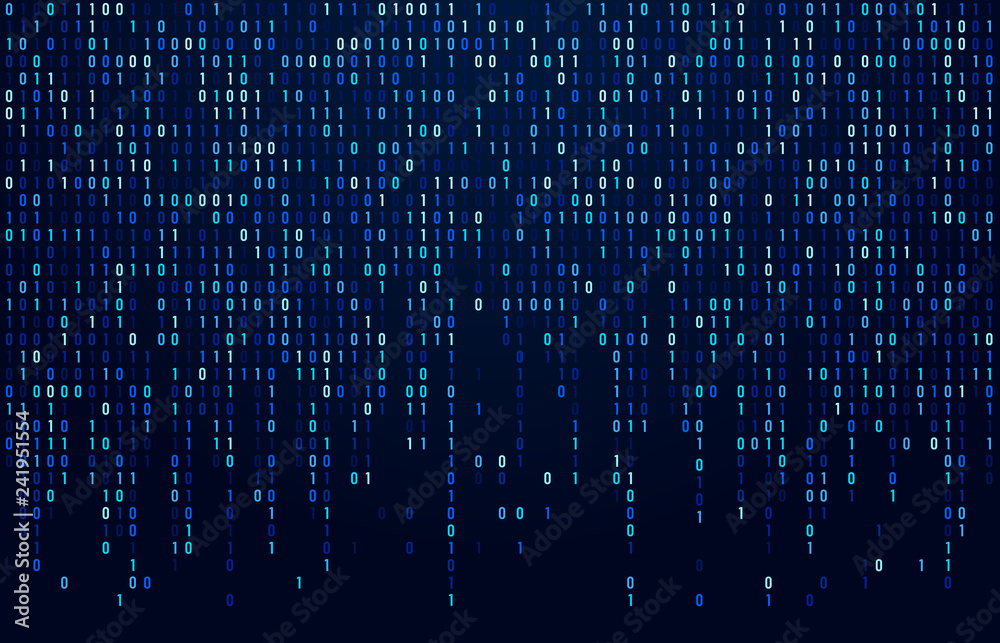 Binary code stream. Digital data codes, hacker coding and crypto matrix numbers flow. Digitally blue screen abstract vector background