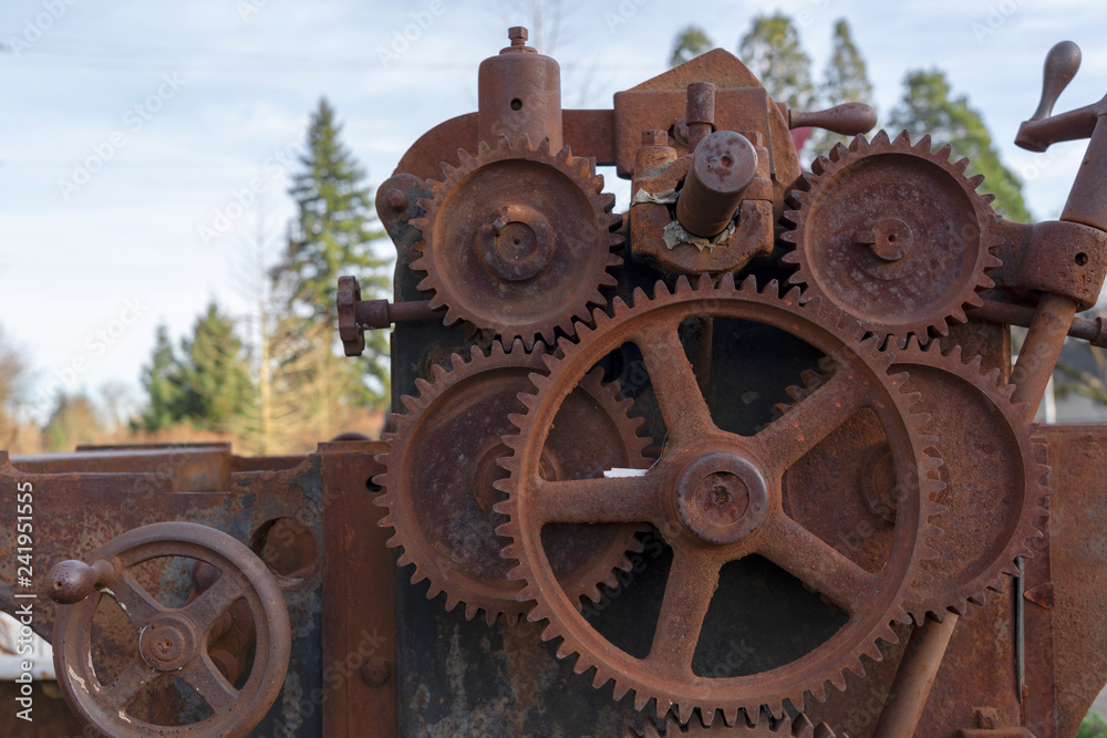 Old vintage close up of mechanical mainspring machine in Oregon