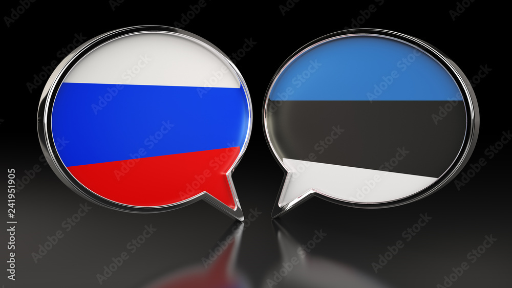 Russia and Estonia flags with Speech Bubbles. 3D illustration Russia and Estonia flags with Speech Bubbles. 3D illustration