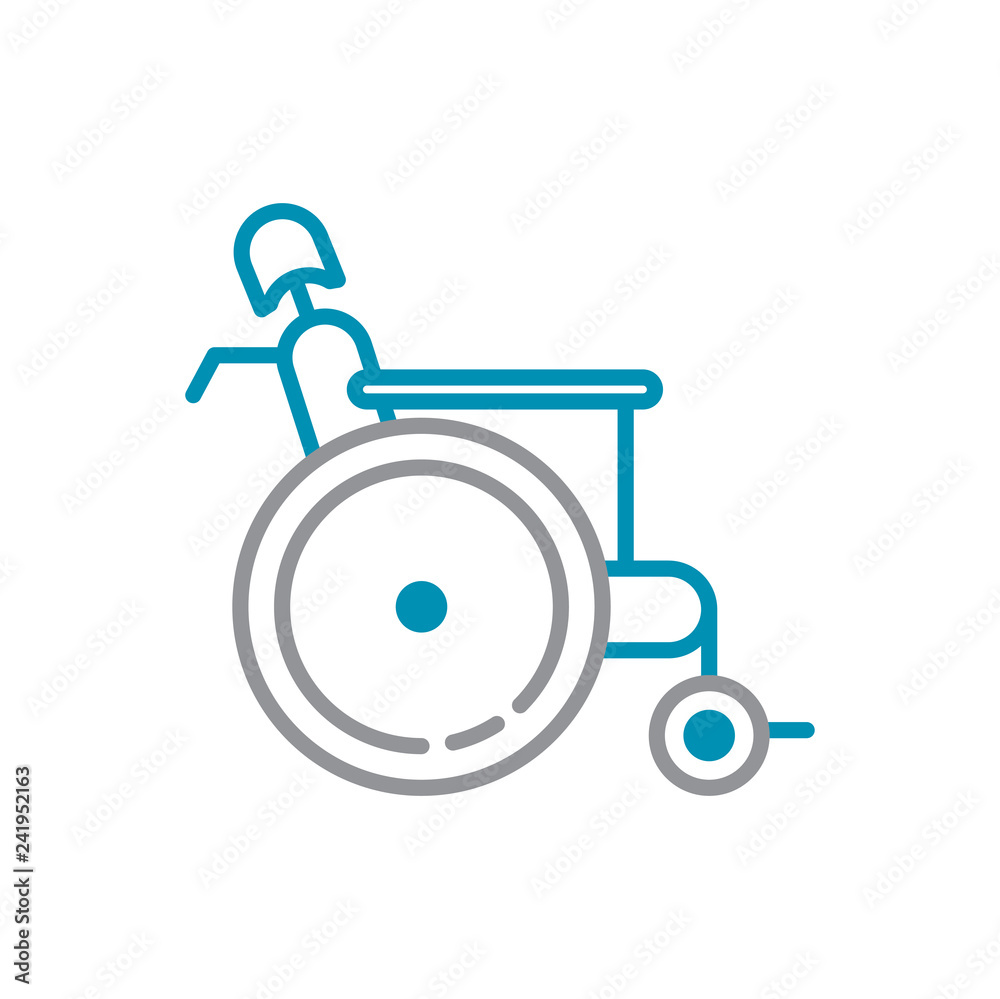 Wheelchair icon grey and blue on white background for graphic and web design, Modern simple vector sign. Internet concept. Trendy symbol for website design web button or mobile app Wheelchair icon grey and blue on white background for graphic and web design, Modern simple vector sign. Internet concept. Trendy symbol for website design web button or mobile app
