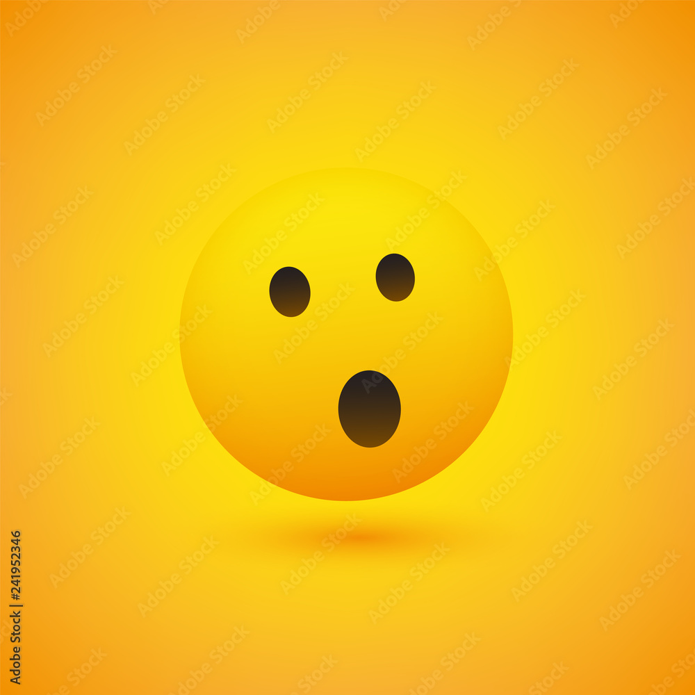 Fototapeta premium Surprised Face Emoji with Open Eyes - Simple Emoticon on Yellow Background - Vector Design Illustration 