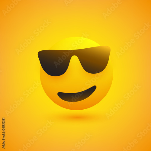 Smiling Emoji with Sunglasses on Yellow Background - Vector Design 