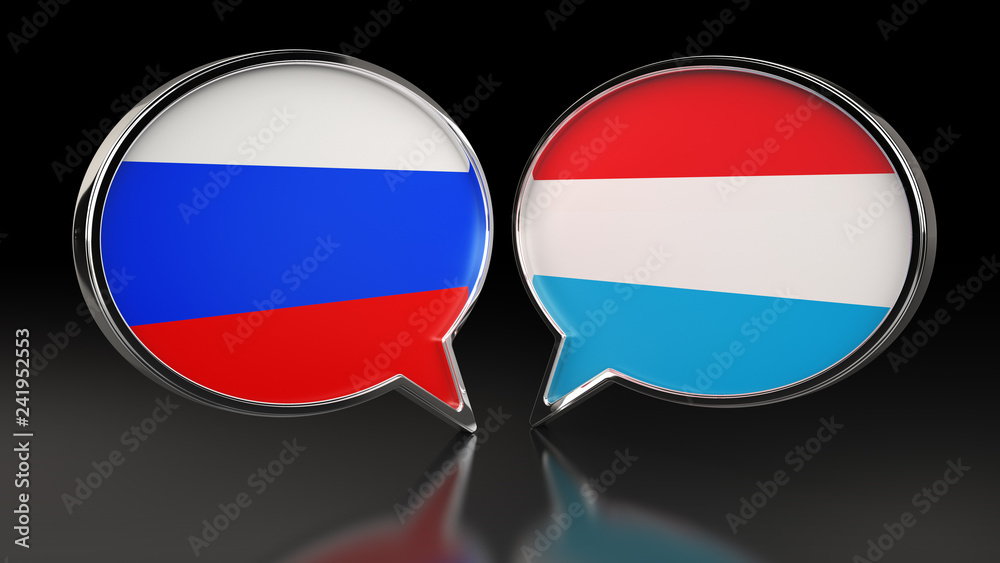 Obraz premium Russia and Luxembourg flags with Speech Bubbles. 3D illustration