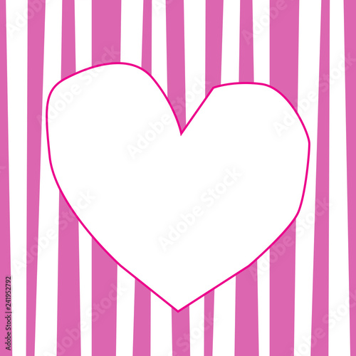 Frame in shape of heart on rose and white striped background wit