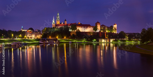 Famous Royal Wawel Castle over the Vistula River in Krakow, Poland