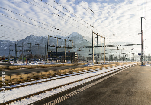 January 4, 2019 - Sargans, SG, Switzerland: empty train station in Switzerland in winter after clean up work
