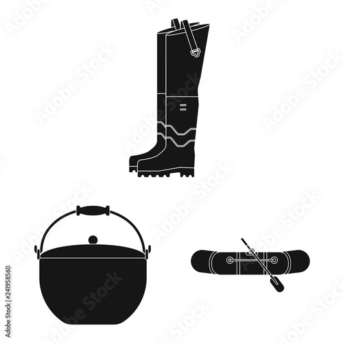 Vector illustration of fish and fishing icon. Collection of fish and equipment vector icon for stock.