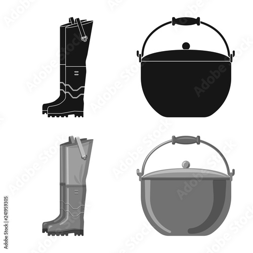 Vector illustration of fish and fishing icon. Collection of fish and equipment stock vector illustration.