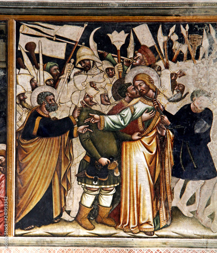 Slika na platnu bacio di Giuda e arresto di Gesù; affresco nella Basilica di Santa Caterina d'Al