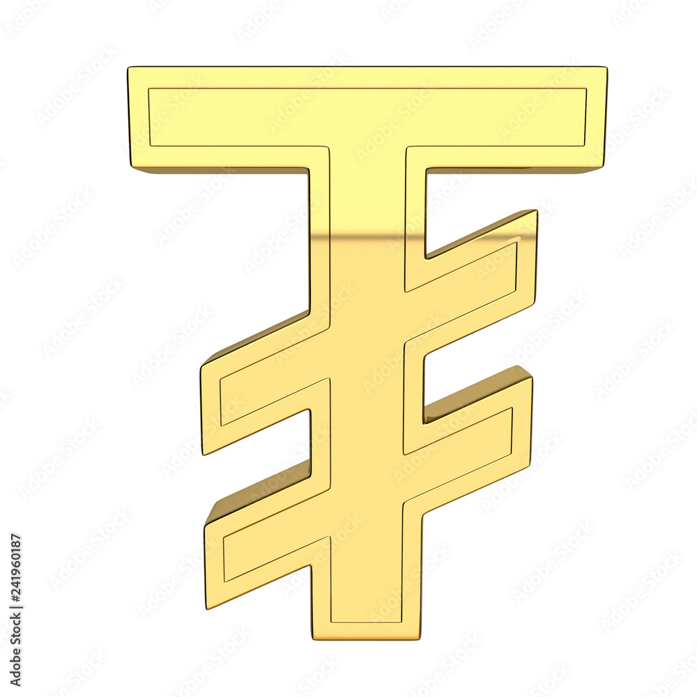 Fototapeta premium 3D render of currency symbol, metallic, gold color.