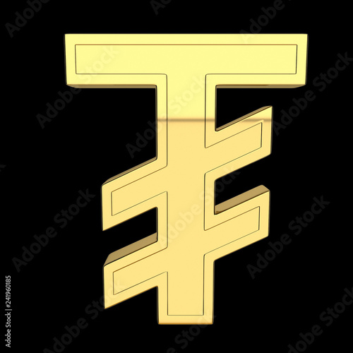 3D render of currency symbol, metallic, gold color. photo