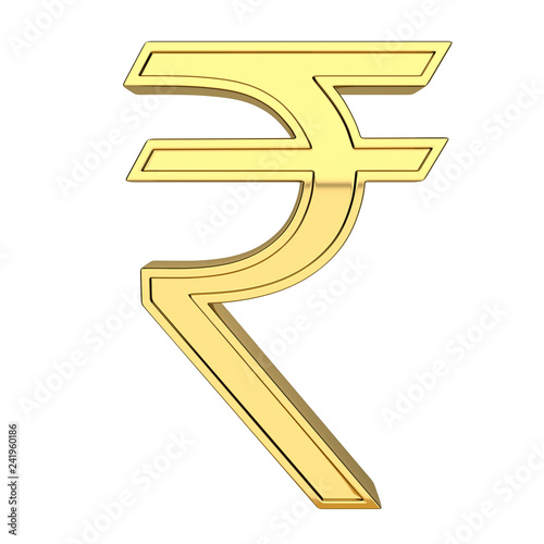 3D render of currency symbol, metallic, gold color.