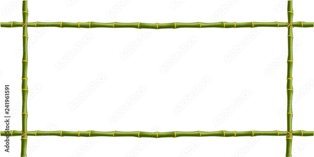 Fototapeta Wooden frame of green bamboo sticks with space for text