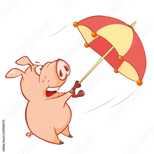 Illustration of a Cute Pig. Cartoon Character 