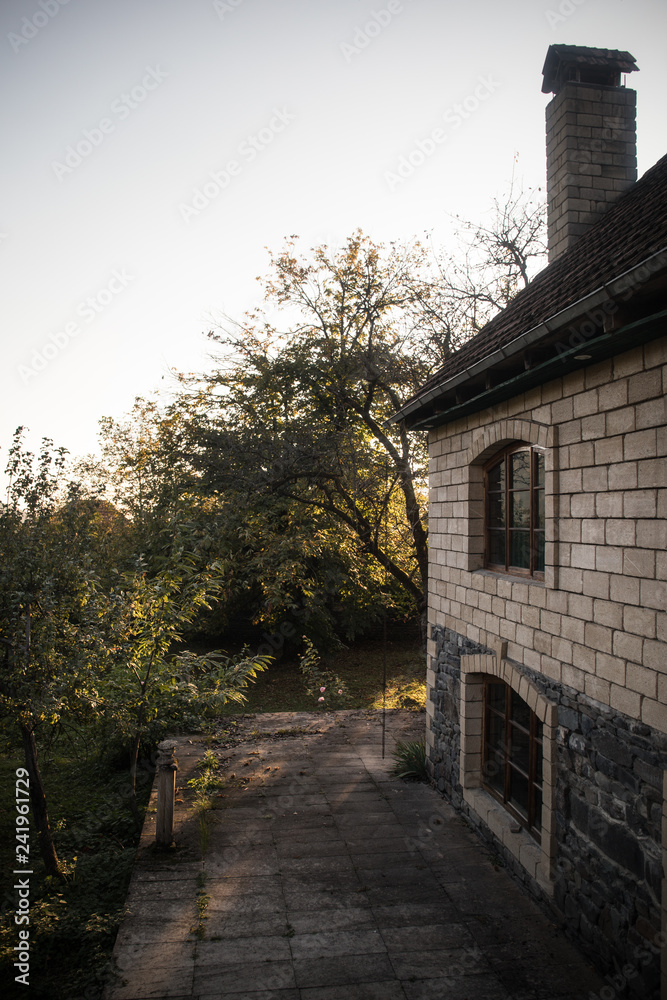 Beautiful landscape village house with trees at the forest during autumn, Azerbaijan Beautiful landscape village house with trees at the forest during autumn, Azerbaijan