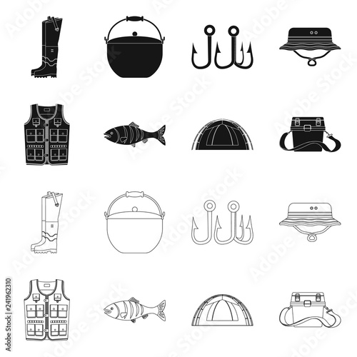 Isolated object of fish and fishing symbol. Set of fish and equipment vector icon for stock.