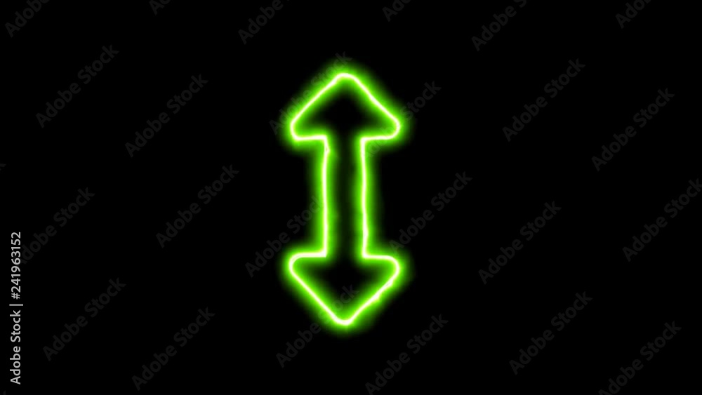 The appearance of the green neon symbol arrows up down. Flicker, In - Out. Alpha channel Premultiplied - Matted with color black The appearance of the green neon symbol arrows up down. Flicker, In - Out. Alpha channel Premultiplied - Matted with color black
