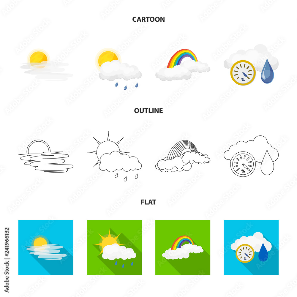 Vector illustration of weather and climate icon. Collection of weather and cloud vector icon for stock.