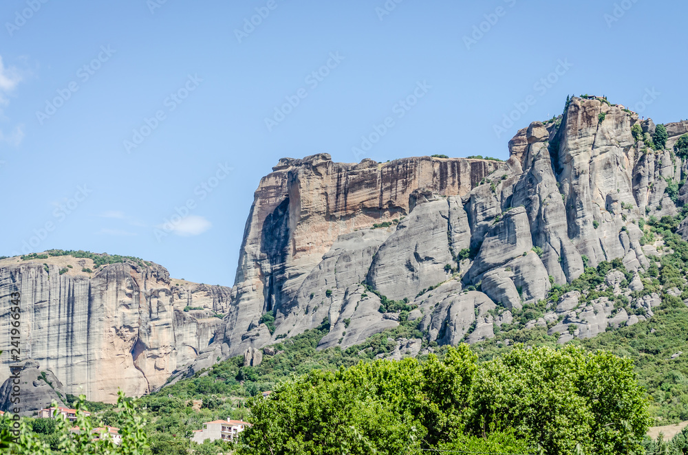 Panoramic view of the mountain from the town of Meteor Kalambaka in Greece