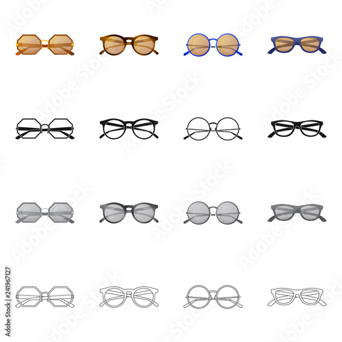 Vector illustration of glasses and sunglasses symbol. Collection of glasses and accessory vector icon for stock.