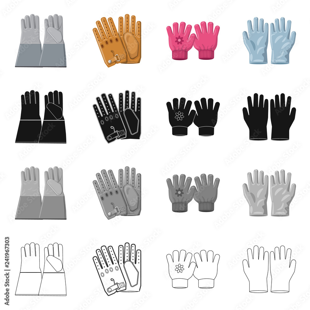 Vector illustration of glove and winter sign. Set of glove and equipment stock vector illustration. Vector illustration of glove and winter sign. Set of glove and equipment stock vector illustration.
