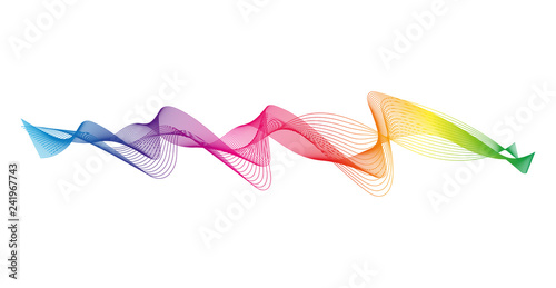 Wave of the many colored lines. Abstract wavy stripes on a white background isolated. Creative line art. Design elements created using the Blend Tool. 