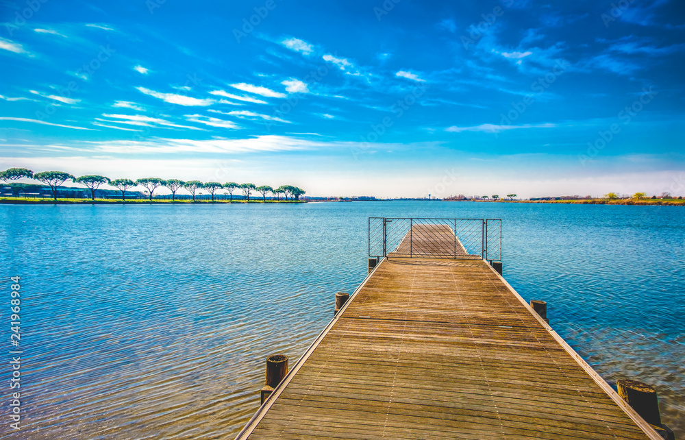 pier lake background of scenic horizon summer
