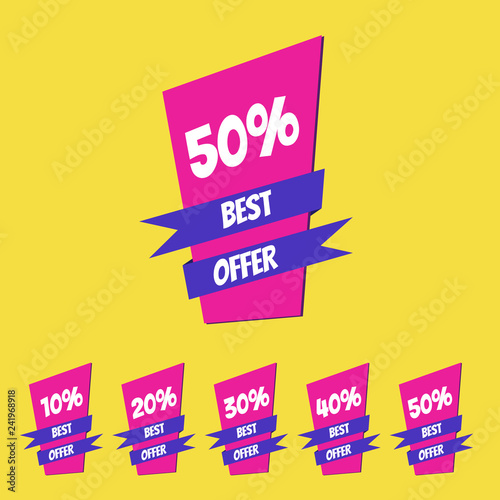 Set of sale banners with best offer tag, vector sign