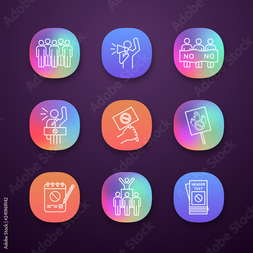 Protest action app icons set