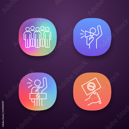 Protest action app icons set