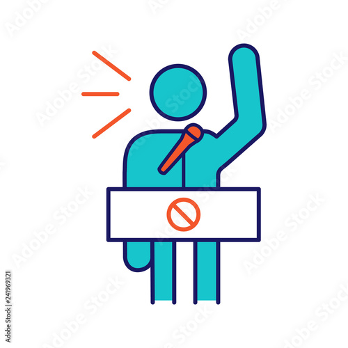 Protester speech color icon