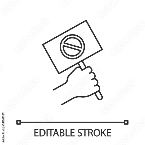 Protest banner in hand linear icon