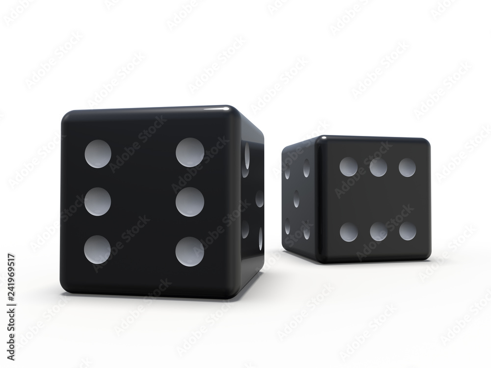 Black playing dice isolated on white background. 3D Black playing dice isolated on white background. 3D