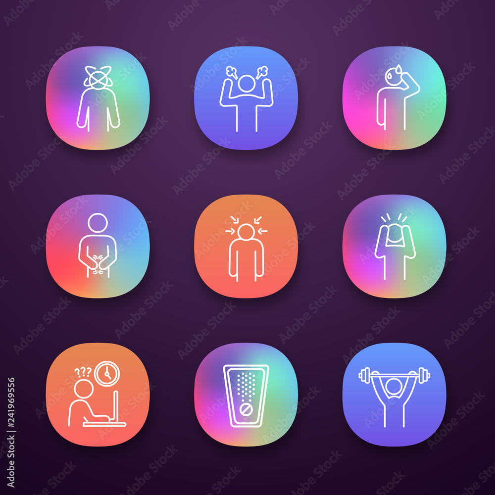 Emotional stress app icons set Emotional stress app icons set