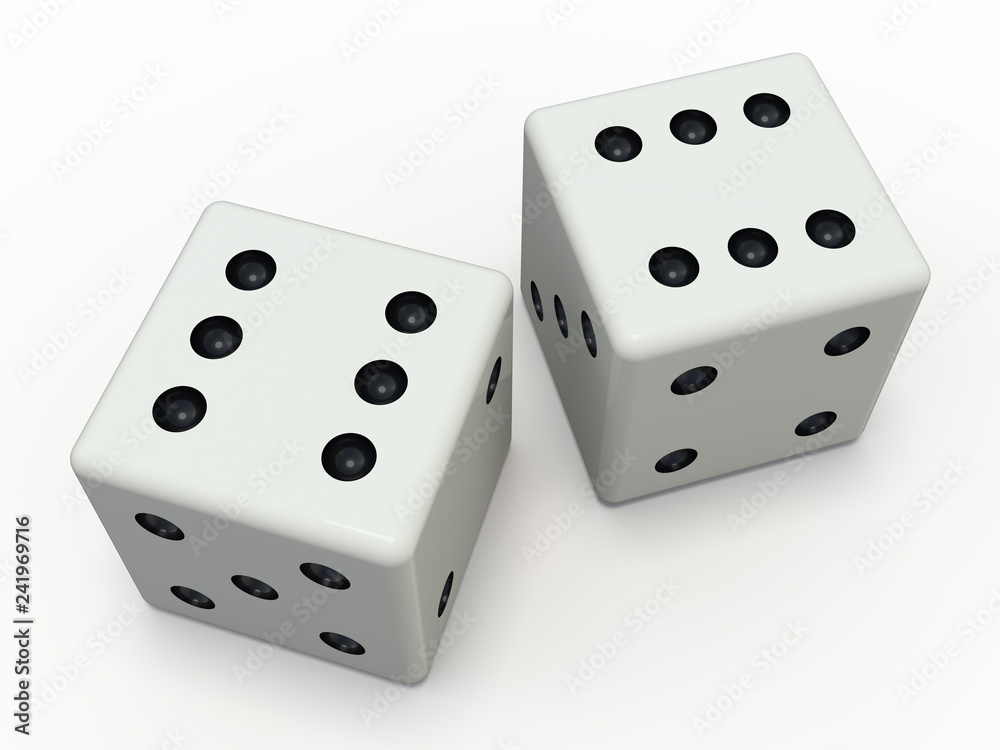 White playing dice isolated on white background. 3D White playing dice isolated on white background. 3D