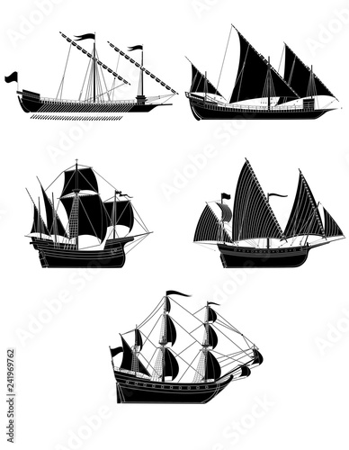 Vector illustration Ancient ships