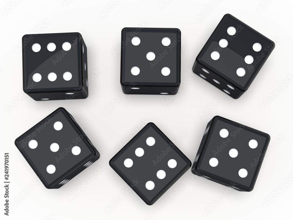 Black playing dice isolated on white background. 3D Black playing dice isolated on white background. 3D