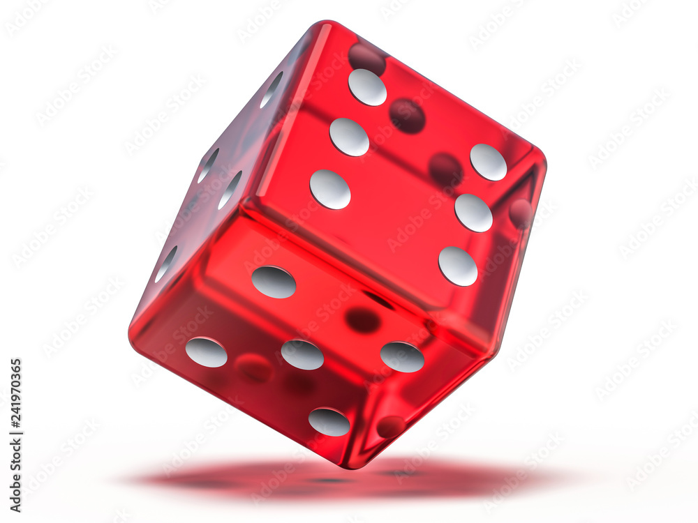 Red glass playing dice isolated on white background. 3D Red glass playing dice isolated on white background. 3D
