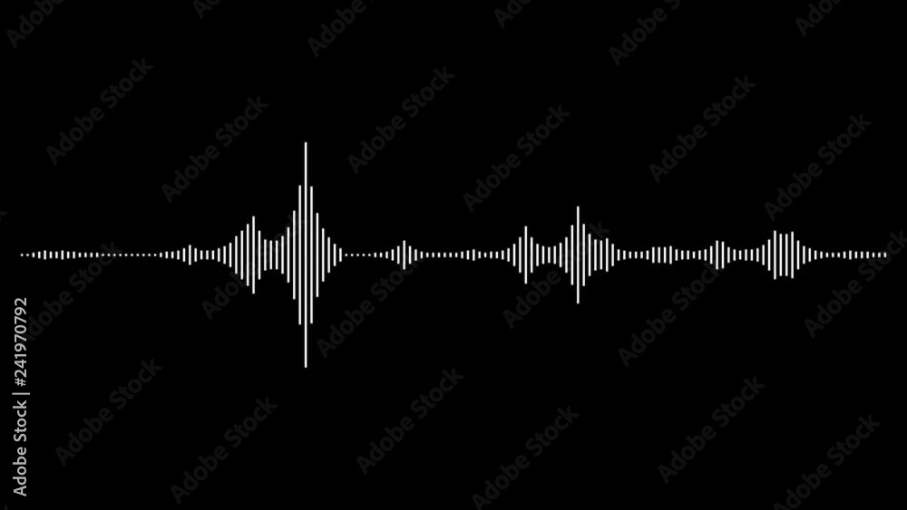Abstract sound waves - white on black background. 3D rendered looping animation.