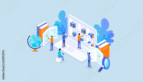isometric flat vector online education and e-learning concept 