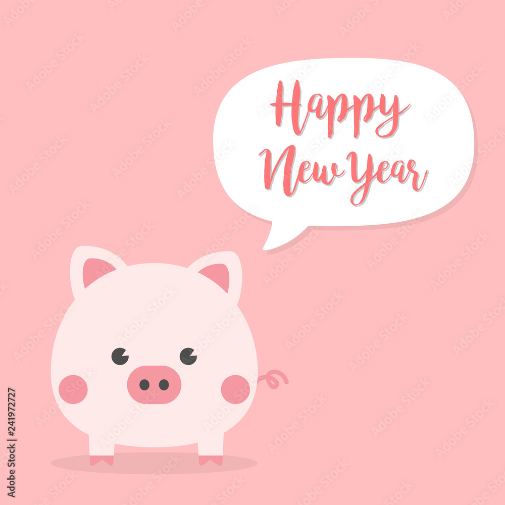 Happy New Year 2019, Chinese new year greetings card with cute piggy, Year of the pig. Happy New Year 2019, Chinese new year greetings card with cute piggy, Year of the pig.